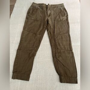 [US6]Zara Z1975 Denim Brown Military Joggers Zip Fly Lycell 23” Inseam Ankle